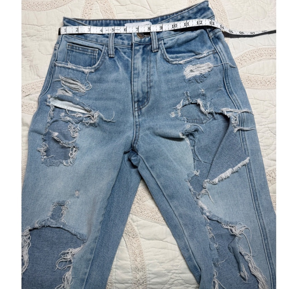 Flying Monkey Distressed Shredded Grunge Jeans Crop Blue High Rise Jr Womens 24 - Picture 2 of 6